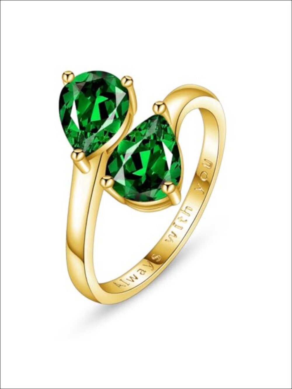 14K Gold Plated Adjustable Birthstone Statement Ring Engraved Size 5-10